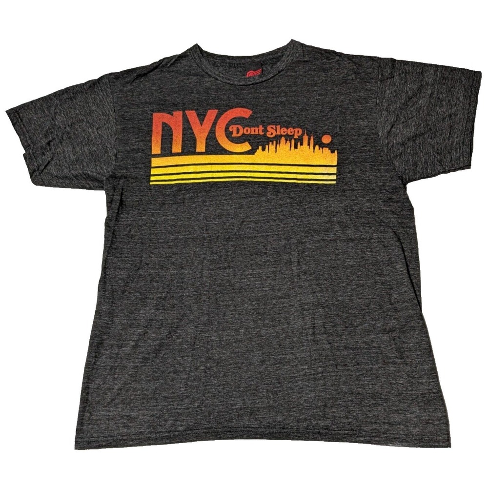 NYC DON'T SLEEP Men Large Charcoal Sunset City Silhouette MAD ENGINE T-Shirt